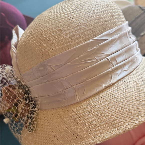 Chic Beige Floral summer cloche Women's Hat with Netting by  hopeless romantic - Picture 2 of 5